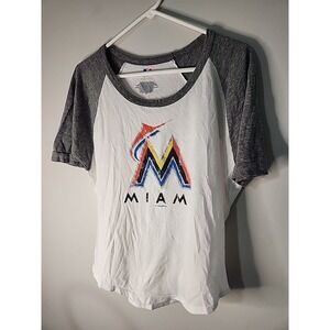 VTG Women's Miami marlins‎ V Neck Tee Shirt Size XS MLB 2009 artwork design